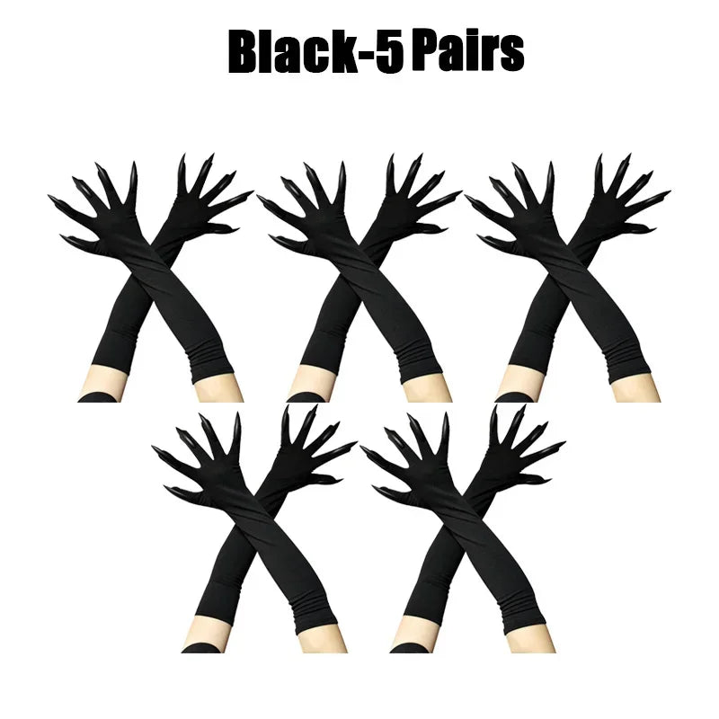 Scary Witch Claw Halloween Gloves – Long Nail Costume Mittens Halloween Costume Gloves Babs Black-5Pairs One Size