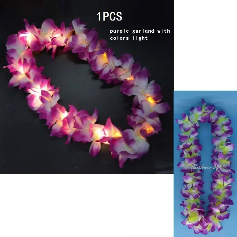 Light Up Hawaiian Flower Lei Necklace | Luau Glow Party Glow Party Necklace Babs thick necklace 11