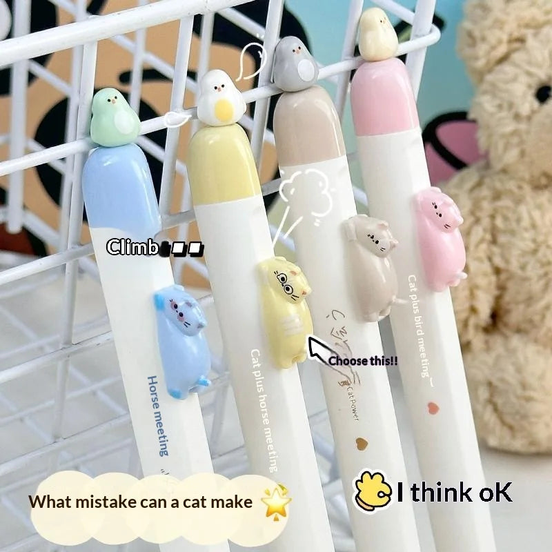 4-Pack Magnetic Cat Gel Pens 0.5mm Retractable Fast-Dry Ink Gel Pen Set Babs
