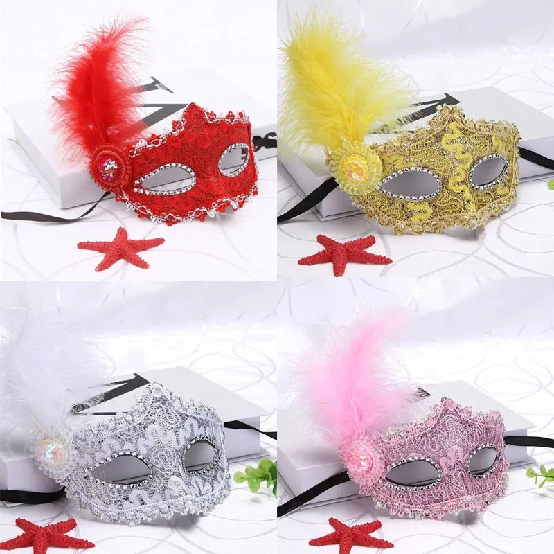 15-Piece Princess Feather Masquerade Masks | Party Set Masquerade Mask Set Babs