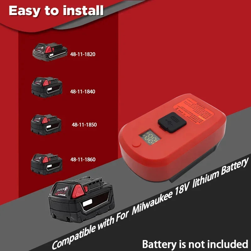 65W USB-C Charger Adapter for Milwaukee 18V M18 Batteries Battery Charger Adapter Babs