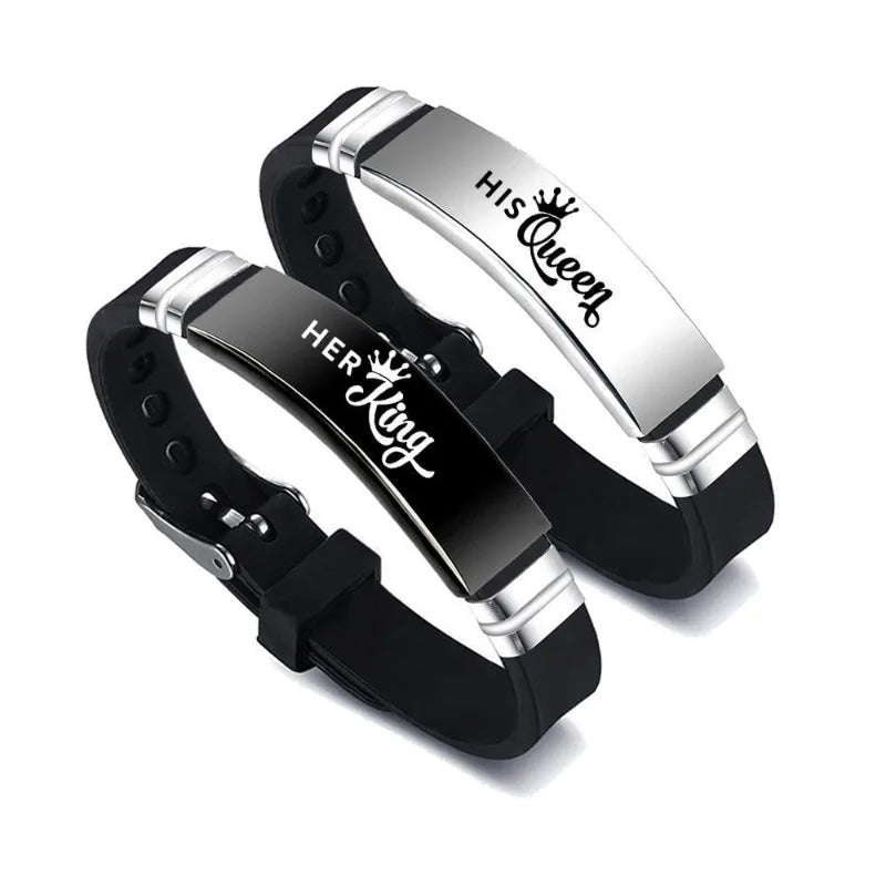 King & Queen Crown Couple Charm Bracelets – Stainless Steel Set Couple Charm Bracelets Babs