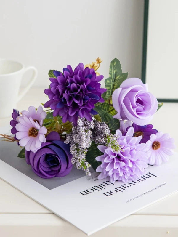 Artificial Silk Rose Bridal Bouquet – Wedding & Home Decor Artificial Flower Bouquet Babs PURPLE 1 pc