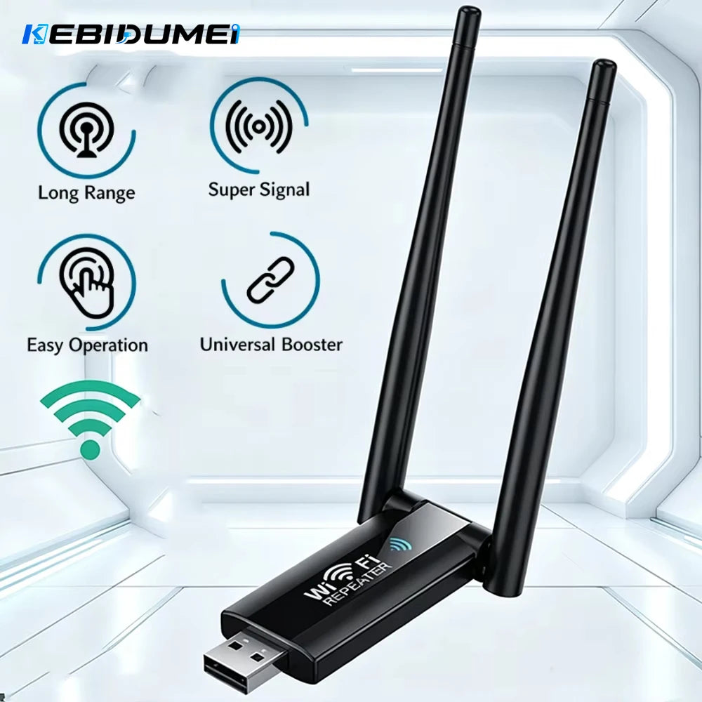 KEBIDUMEI 2.4G 300Mbps USB WiFi Repeater & Signal Booster WiFi Repeater Extender Babs