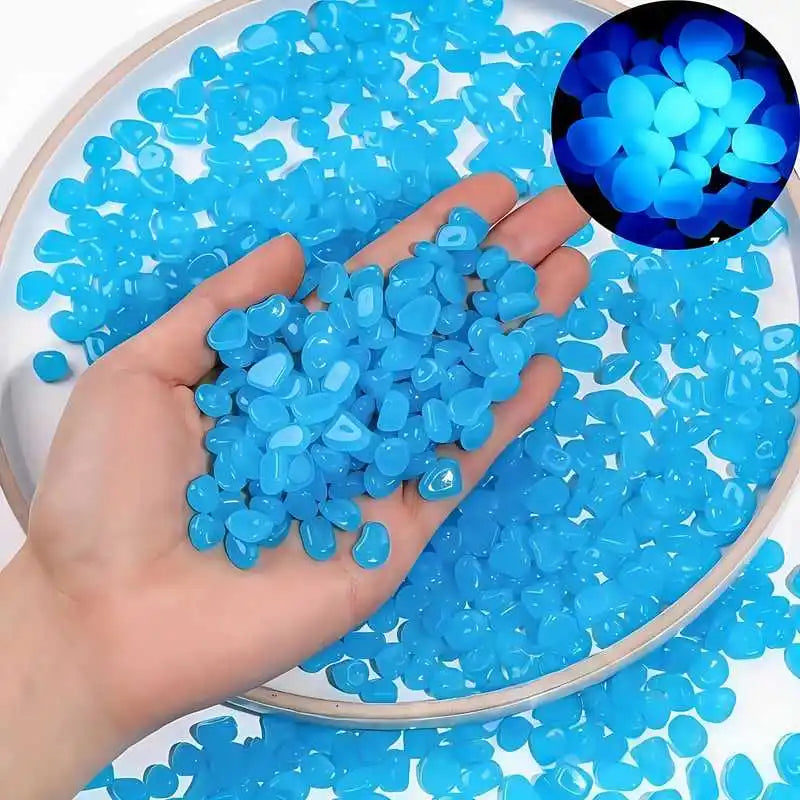 200Pcs Glow in the Dark Pebbles – Garden, Aquarium & Patio Glow Garden Pebbles Babs Light blue