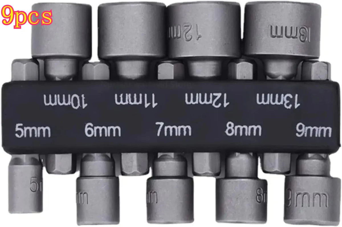 9-Piece Hex Shank Socket Set 5–13mm Metric Impact Bits Kit Impact Socket Set Babs 9pcs