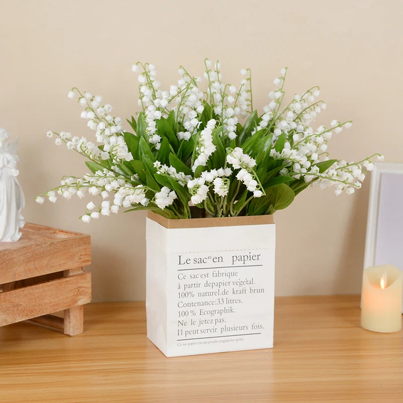 6pcs White Artificial Bellflower Orchid Bouquet – Home & Wedding Artificial Flower Set Babs