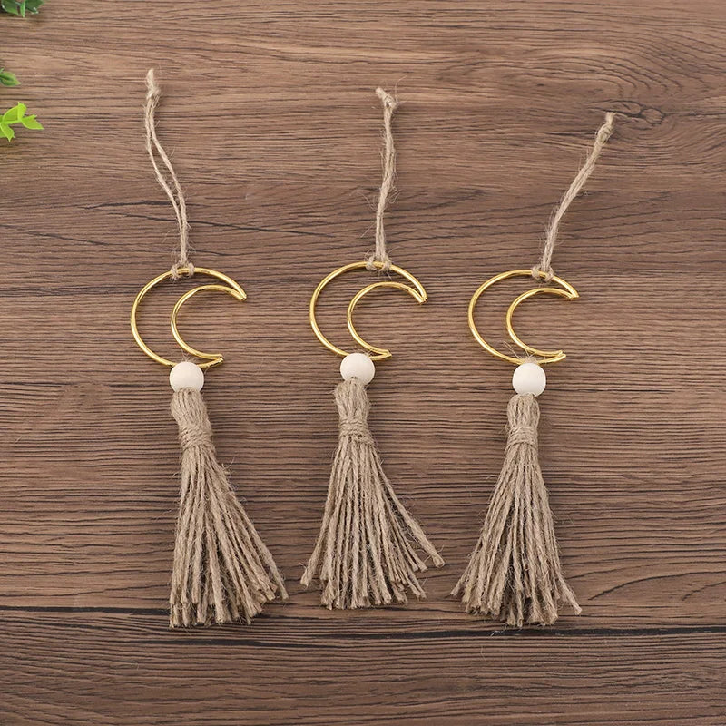 Ramadan Moon Tassel Wooden Beads Ornament – Eid Mubarak Decor Festive Wall Ornament Babs 3pcs