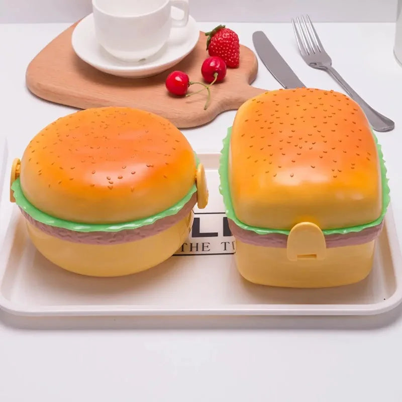 Cute Hamburger Bento Box – Double Tier Kids Lunch Container Kids Bento Lunch Box Babs