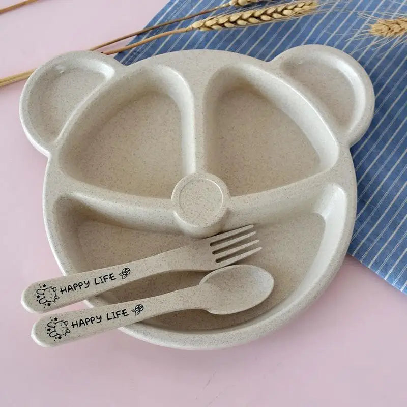 3-Piece Cartoon Bear Baby Dinnerware Set – Bowl, Spoon & Fork Baby Dinnerware Set Babs beige