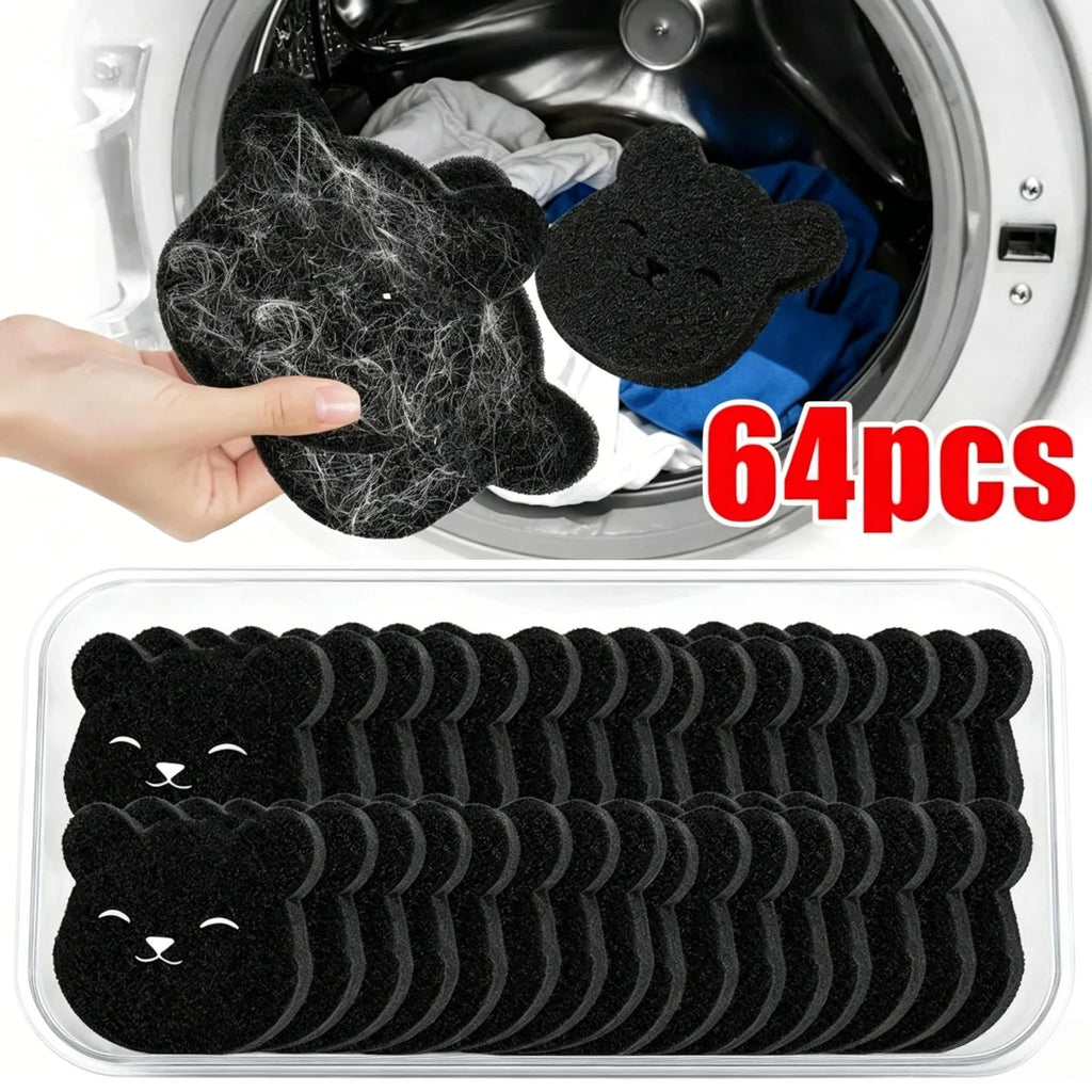 64pcs Bear Laundry Balls – Lint & Pet Hair Catcher Sponge Laundry Lint Remover Babs