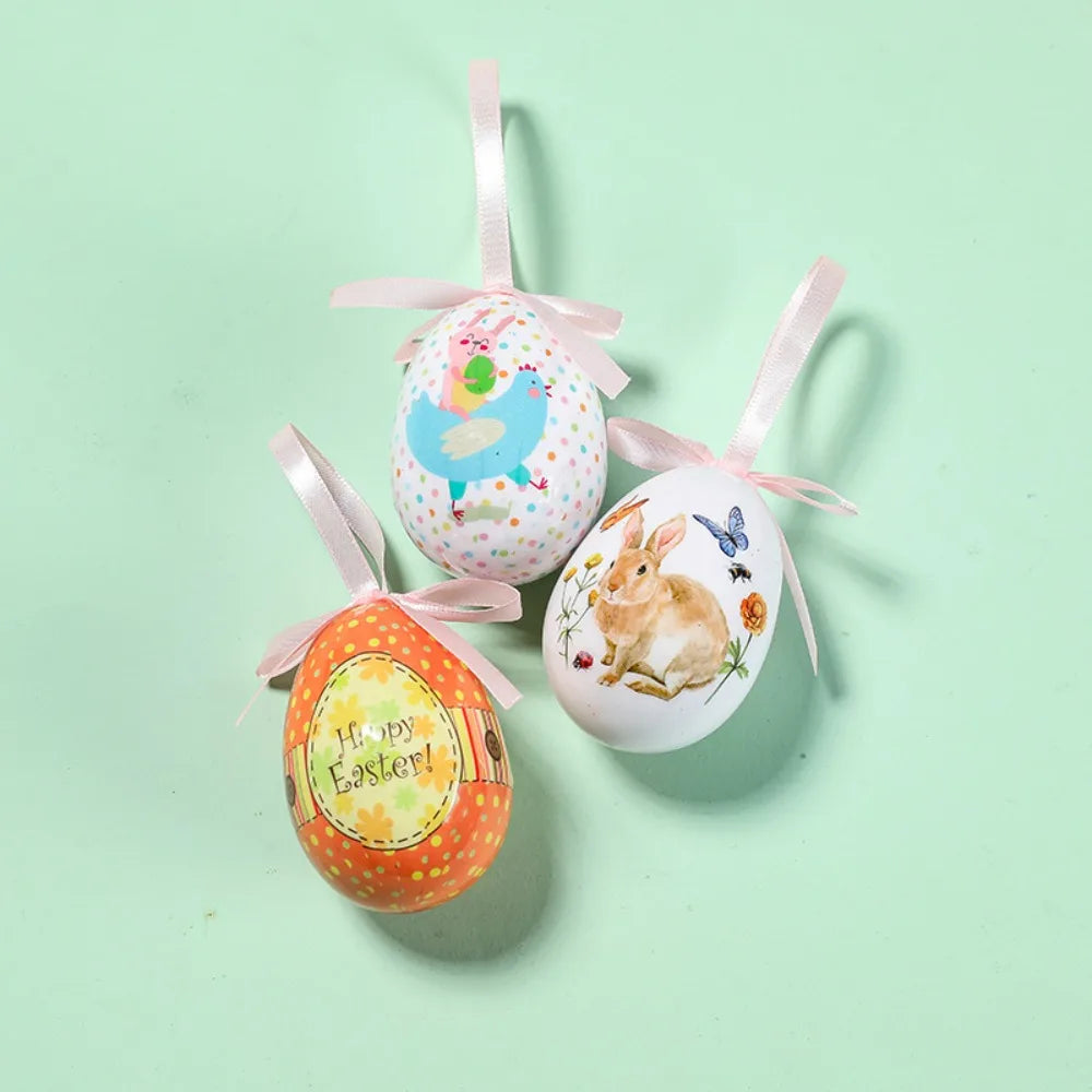 Painted Foam Easter Eggs DIY Pendants – Colorful Set of 3 Easter Egg Ornaments Babs Style A