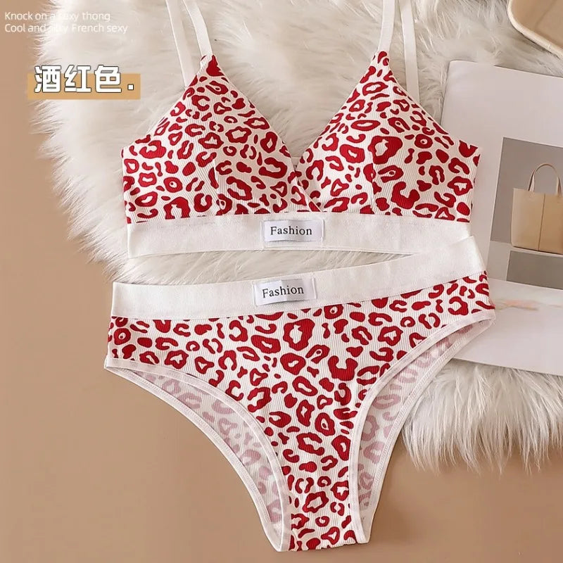 Women's Leopard Print Wire-Free Bra & Brief Set | Seamless Bra & Brief Set Babs