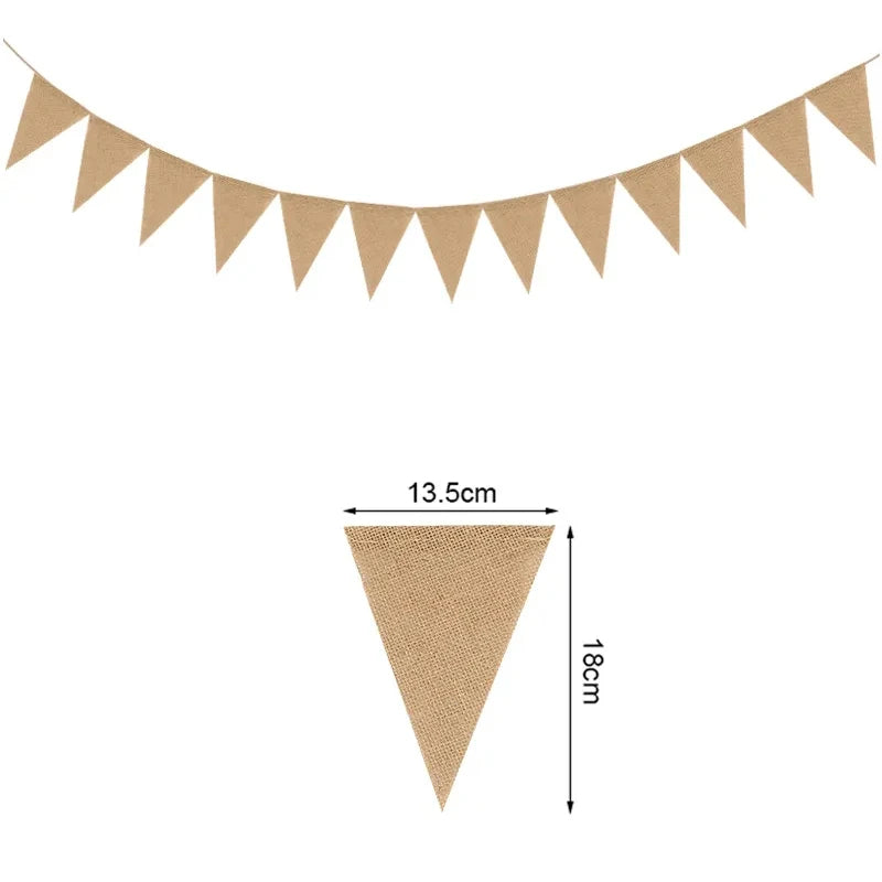 3.8M Vintage Burlap Bunting Banner – 13 Flag Jute Garland Party Bunting Banner Babs