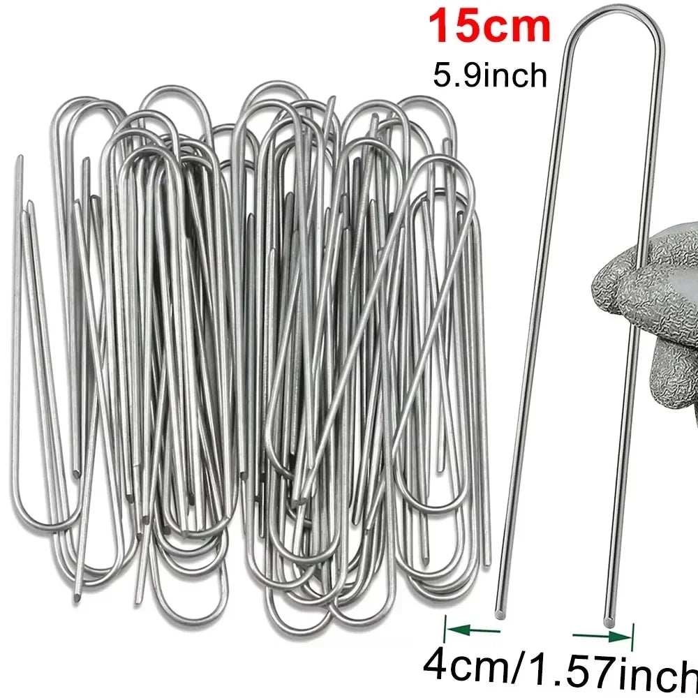 Heavy-Duty U-Type Galvanized Garden Staples & Landscape Stakes Garden Landscape Stakes Babs 4cmx15cm 30pcs