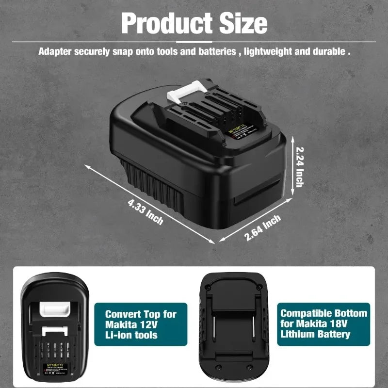 MT18MT12 Battery Adapter – Makita 18V to 12V CXT Tool Converter Battery Adapter Babs