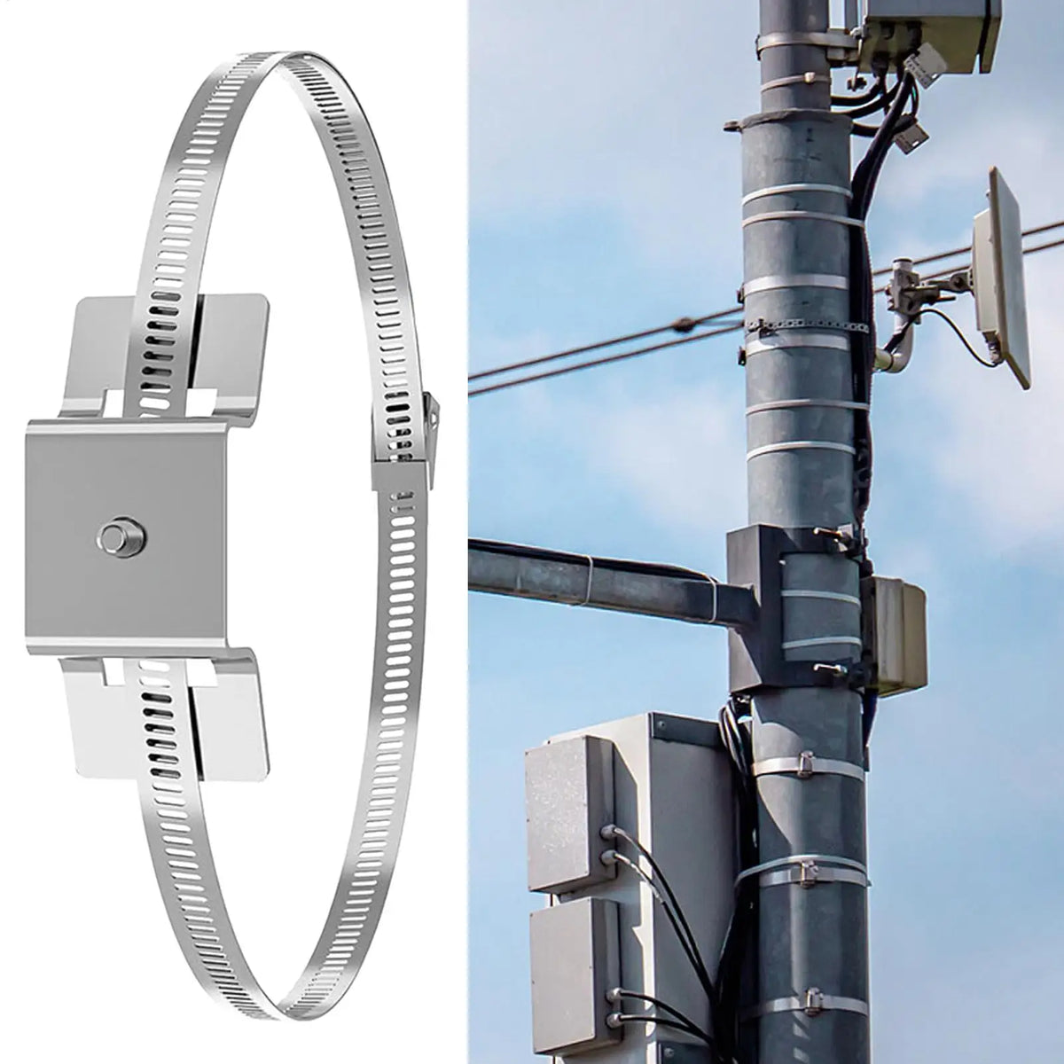 Adjustable Pole Clamp Mount Bracket – Cameras, Signs & Solar Pole Mount Bracket Babs