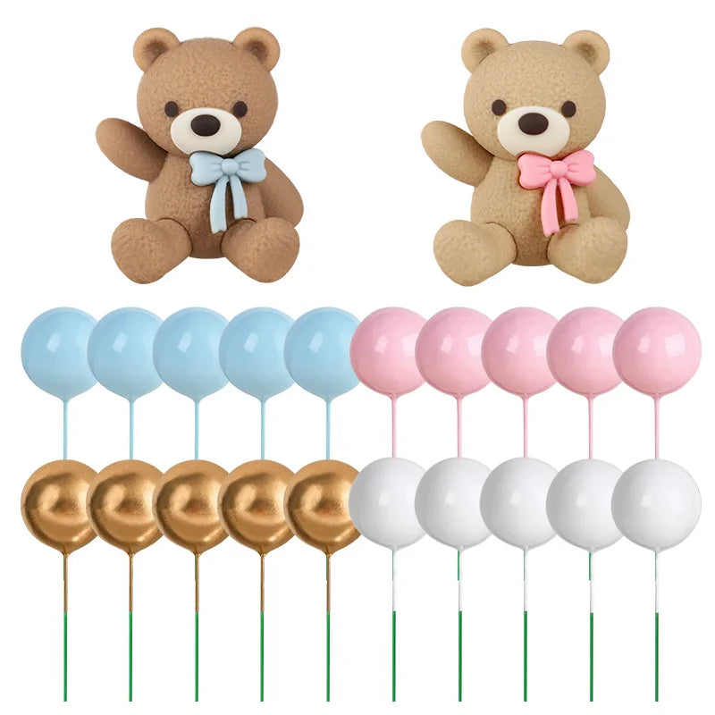 22Pcs Gender Reveal Cake Toppers Teddy Bear Party Decor Set Cake Topper Set Babs