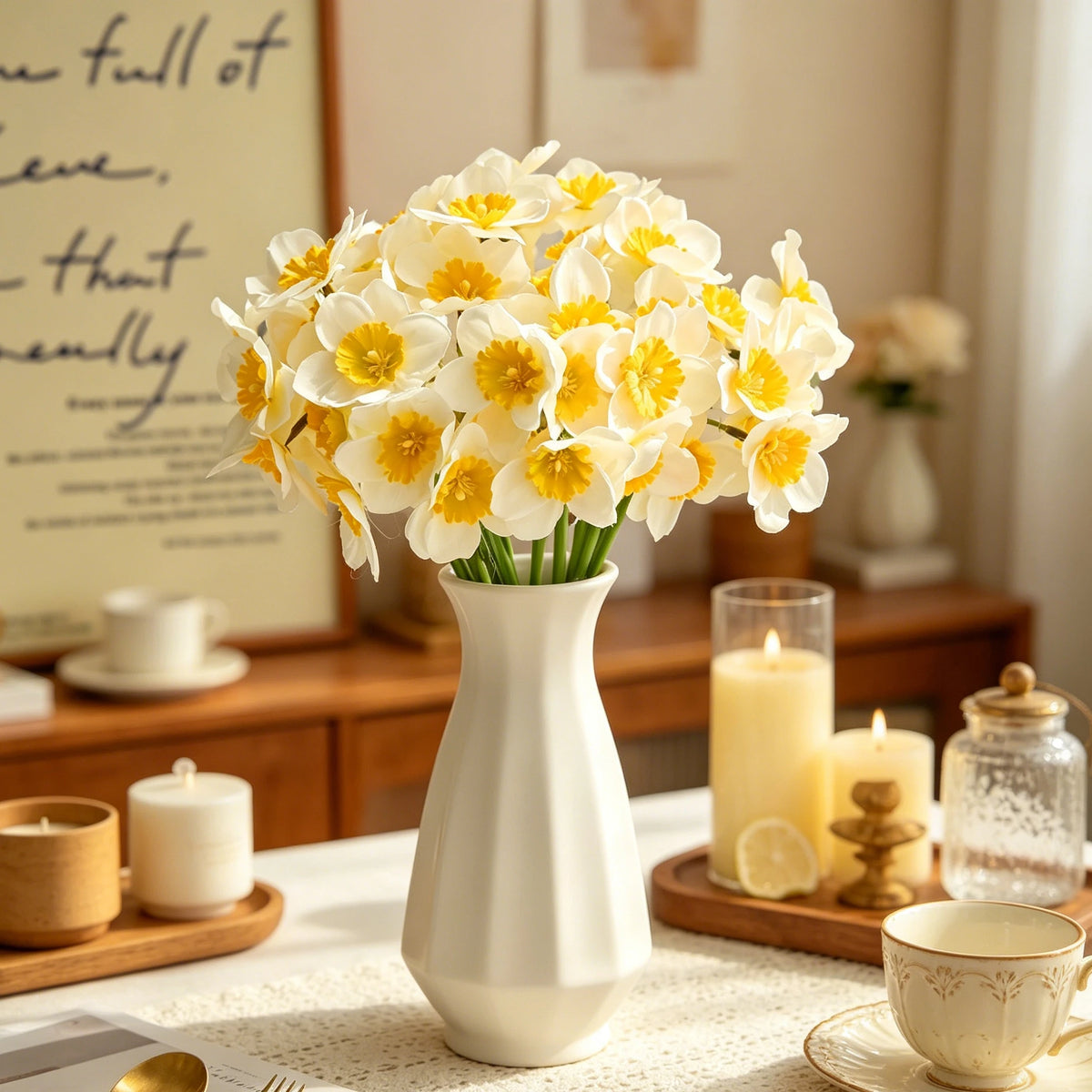 Silk Narcissus Artificial Flower Bouquet – Wedding & Home Décor Artificial Silk Flowers Babs