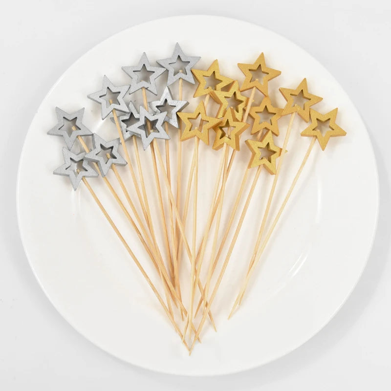 50Pcs Star Bamboo Cocktail Picks – Party Fruit Skewers Disposable Bamboo Picks Babs