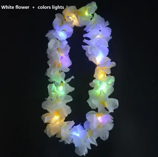 LED Hawaiian Leis Flashing Flower Necklace for Parties LED Party Necklace Babs 24 head wear wreath