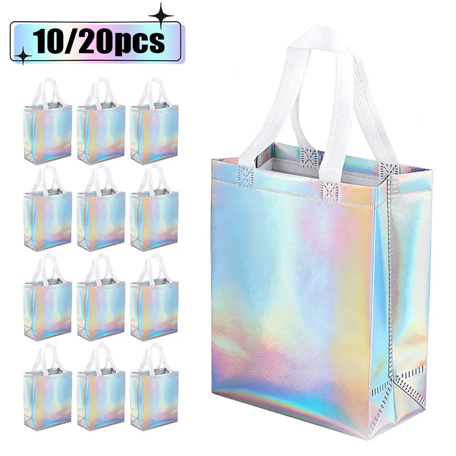 10Pcs Iridescent Silver Gift Bags with Handles | Party & Wedding Gift Bags Babs