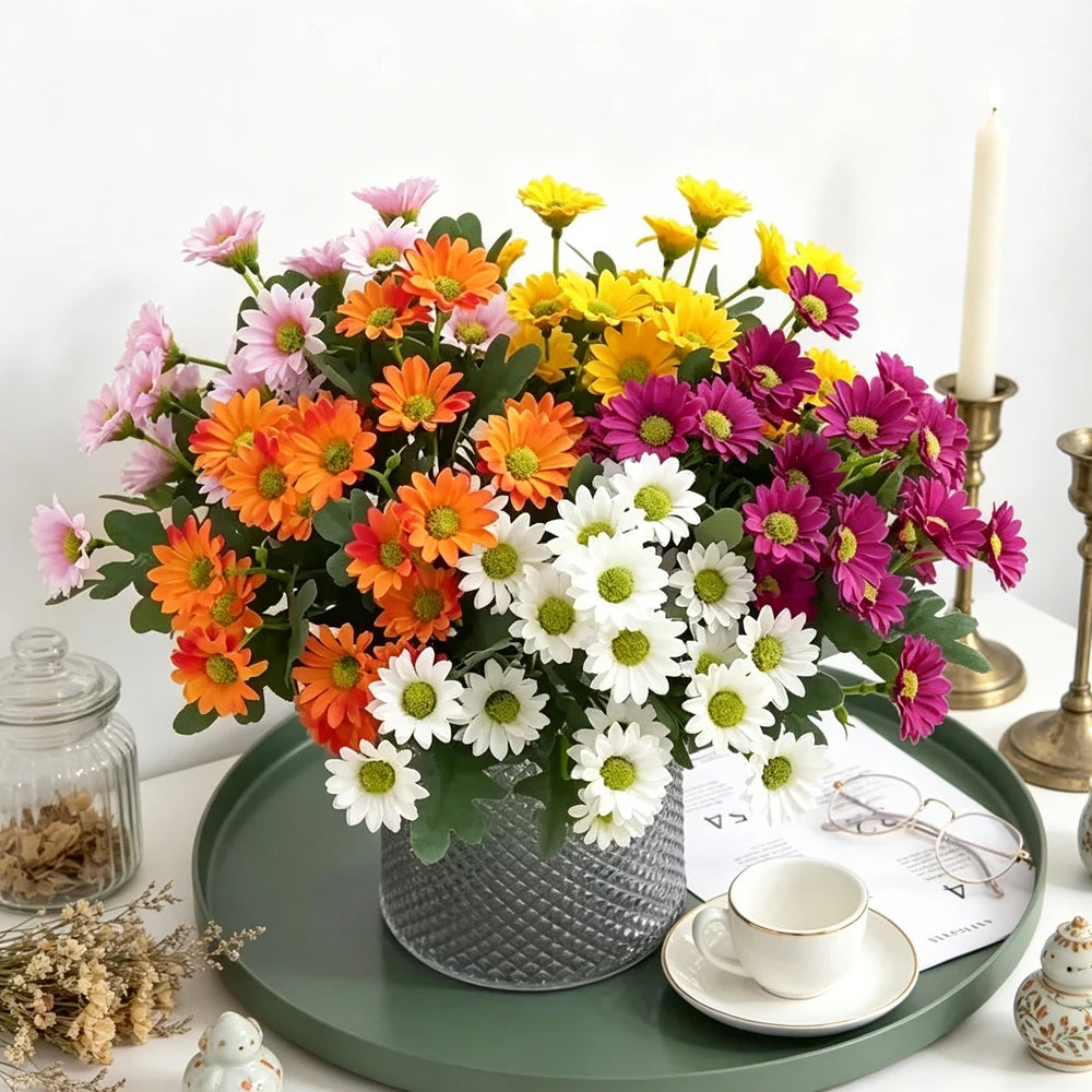 21-Head Faux Silk Daisy Bouquet – Artificial Flowers for Home Décor Artificial Flower Bouquet Babs