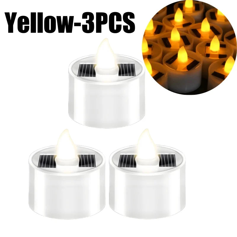 Solar Flameless Flickering Tea Lights for Outdoor & Home Decor Solar Flameless Candles Babs Yellow-3PCS