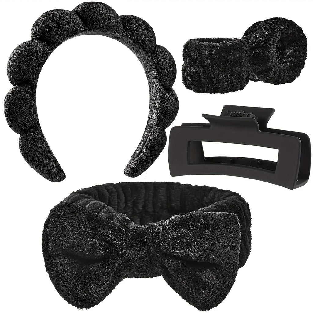 5-Piece Spa Headband & Bracelet Set – Skincare & Makeup Spa Headband Set Babs black