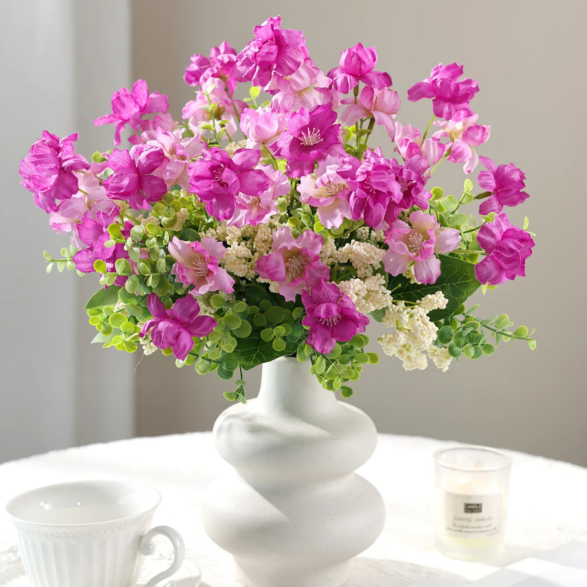 6-Head Silk Artificial Tea Bud Flowers – Wedding & Home Décor Artificial Flower Branch Babs