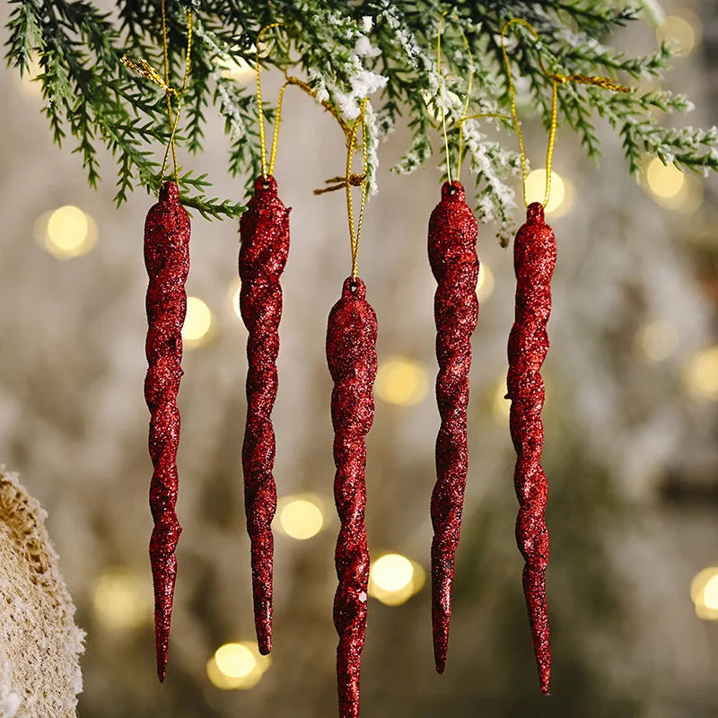 10pcs Fake Icicle Christmas Tree Hanging Ornaments 13cm Christmas Ornaments Babs red