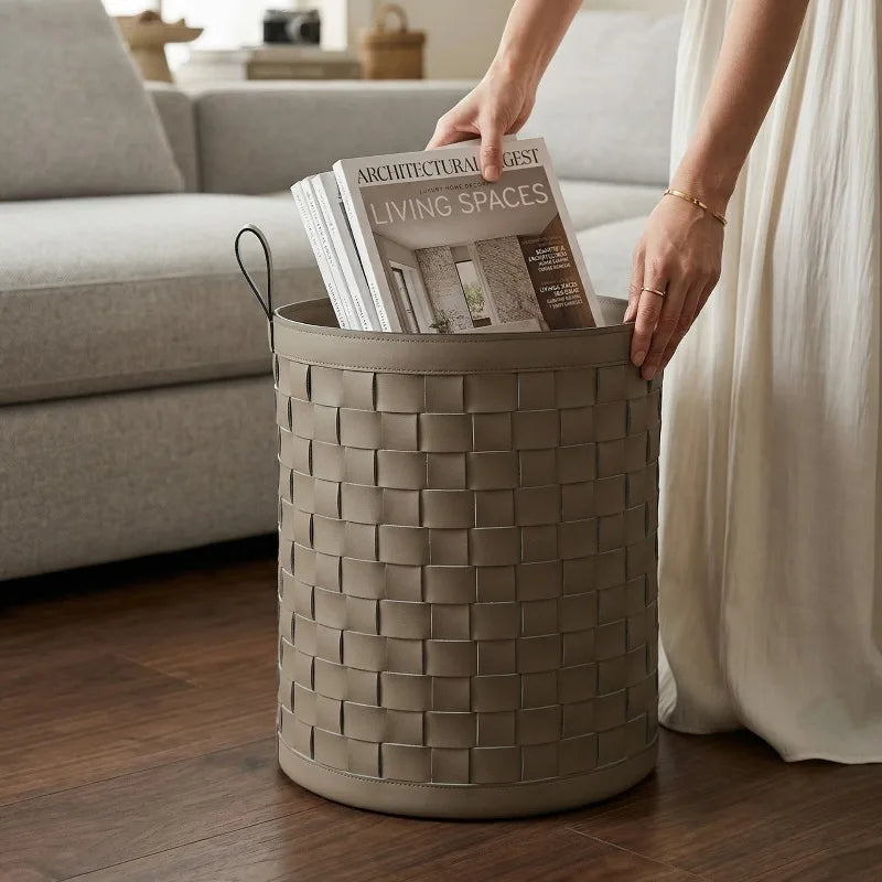 Luxury Leather Woven Storage Basket & Laundry Hamper Storage Basket Hamper Babs