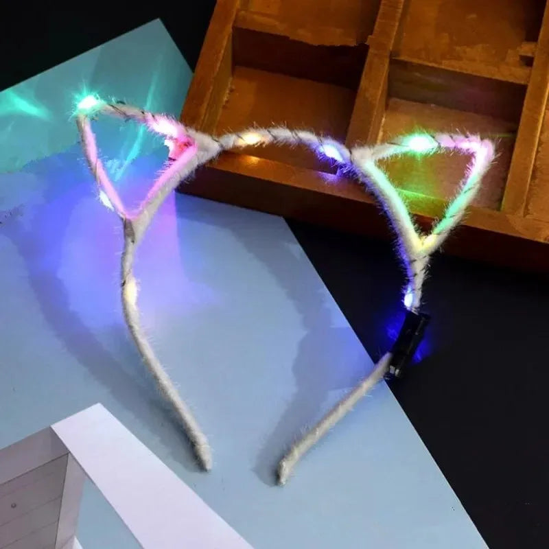 LED Cat Ear Headband – Flashing Glow Party Headwear LED Party Headband Babs