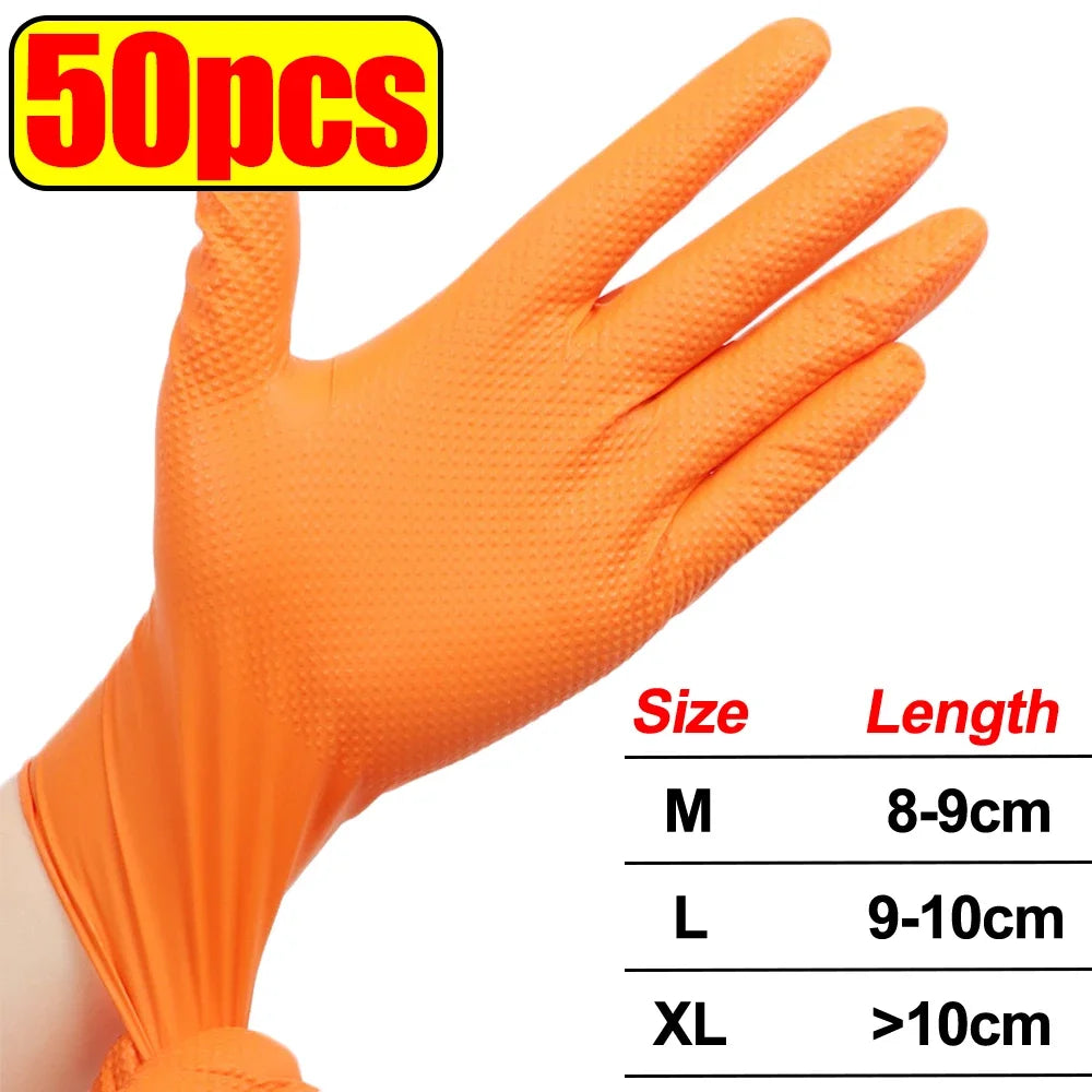8mil Heavy Duty Nitrile Gloves – Textured Grip, Disposable Work Disposable Nitrile Gloves Babs Orange- 50pcs M
