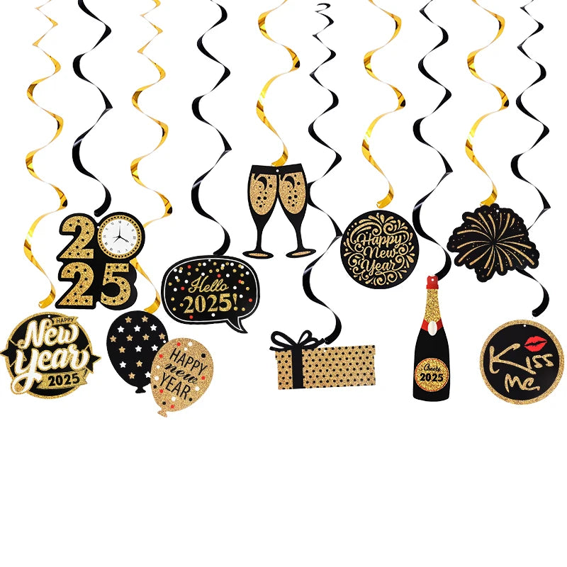 10-Pc Happy New Year 2025 Spiral Hanging Garland Party Decor Party Hanging Decoration Babs 10pcs set
