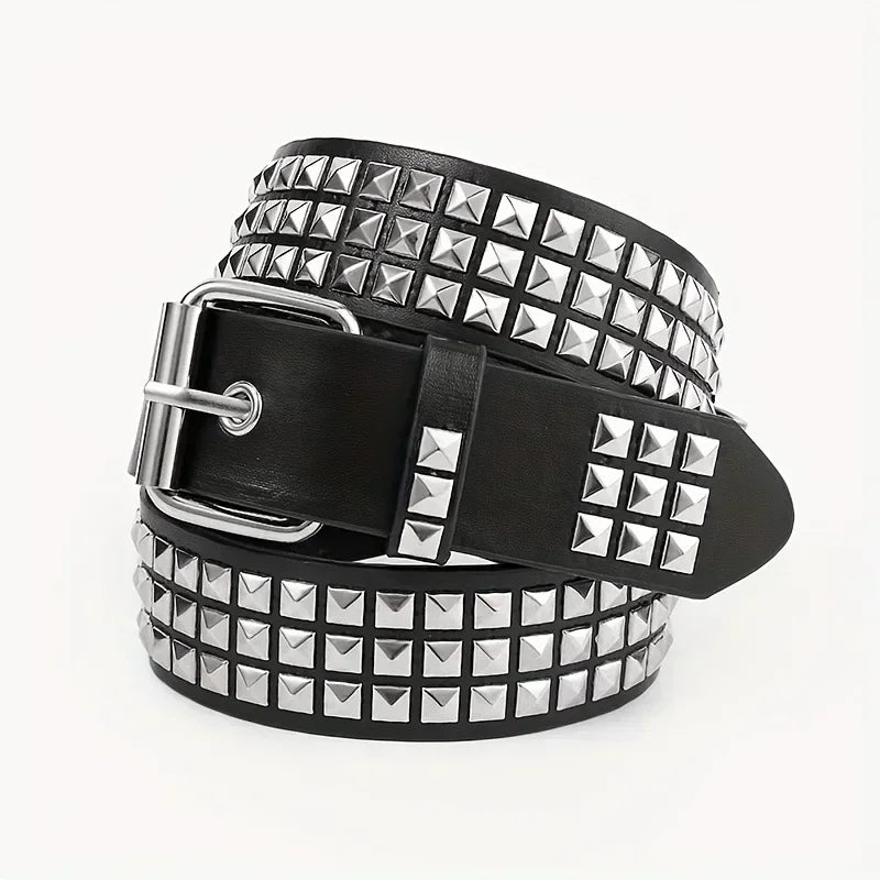 Y2K Studded Grommet Belt – Punk Goth PU Leather Unisex Studded Fashion Belt Babs 1PCS