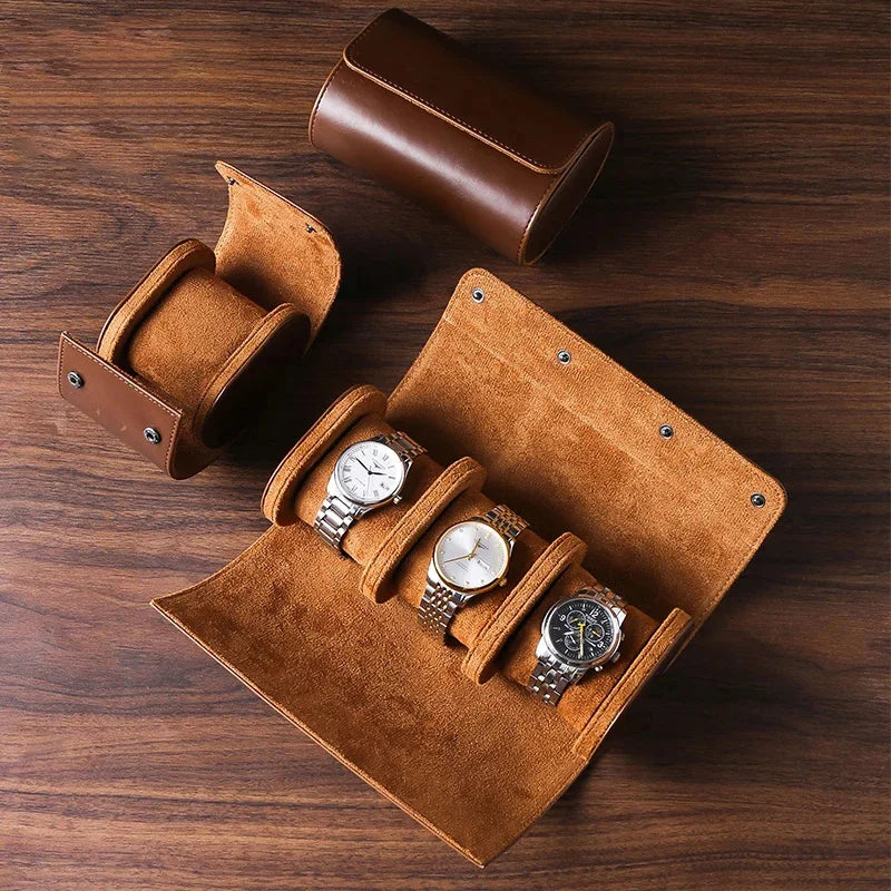 3-Slot Watch Roll Travel Case | PU Leather Watch Organizer Watch Travel Case Babs