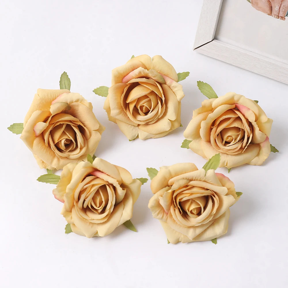 Silk Rose Artificial Flower Heads 7cm – Wedding & Home Décor Artificial Silk Flowers Babs Deep Yellow 10Pcs