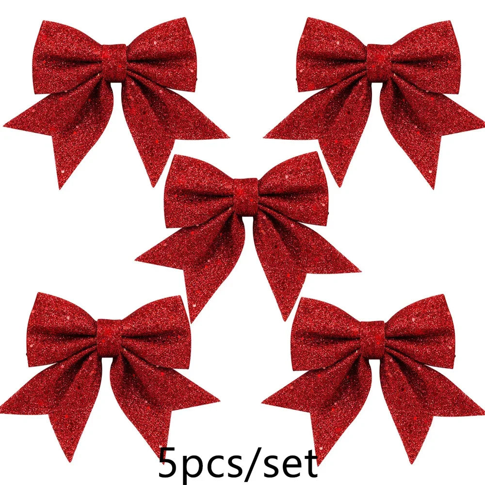 5-Pack Sparkling Bow Christmas Tree Ornaments | 14cm DIY Decor Christmas Bow Ornaments Babs 5PCS 14cm