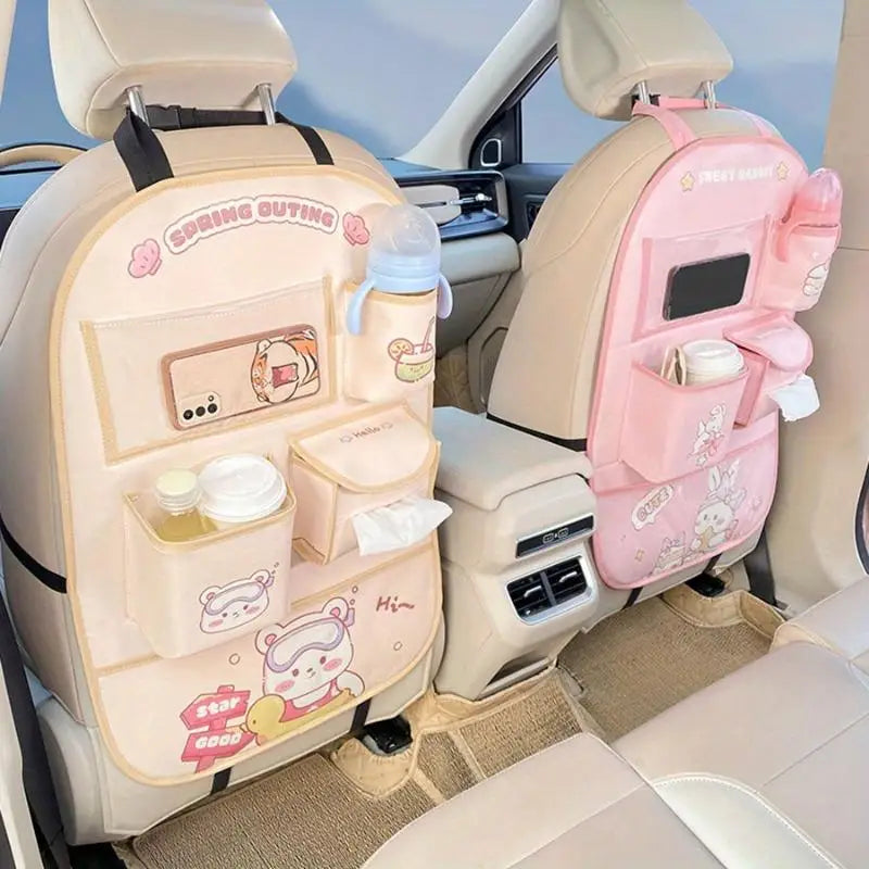Cartoon Car Seat Back Organizer & Kick Mat – Bear & Bunny Car Seat Organizer Babs