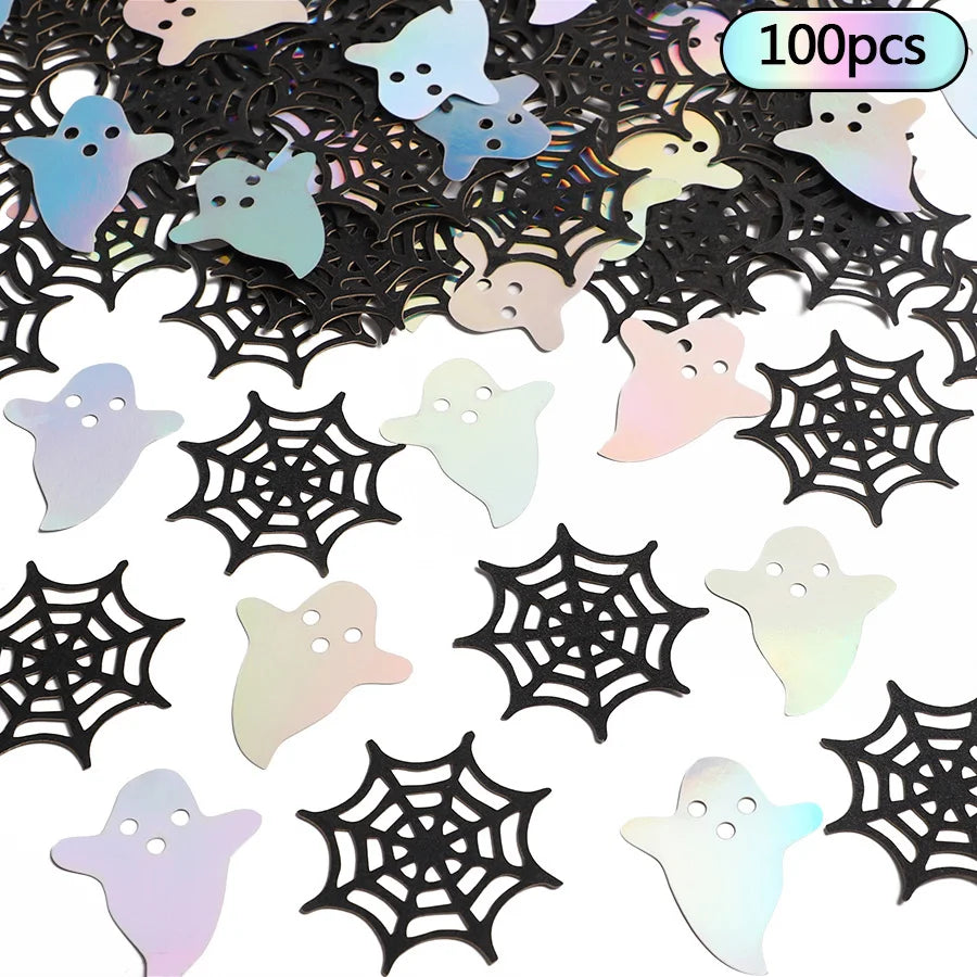 100Pcs Halloween Ghost Confetti – Spooky Spiderweb Party Decor Halloween Party Confetti Babs Mix