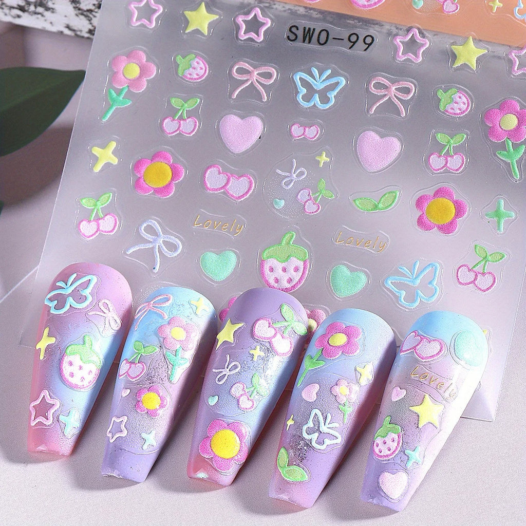Cute Nail Stickers – Cherry, Strawberry & Heart DIY Decals Nail Art Stickers Babs