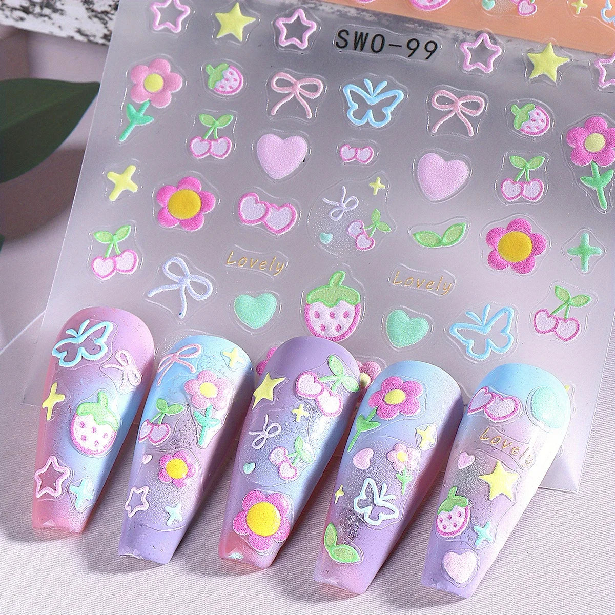 Cute Nail Stickers – Cherry, Strawberry & Heart DIY Decals Nail Art Stickers Babs