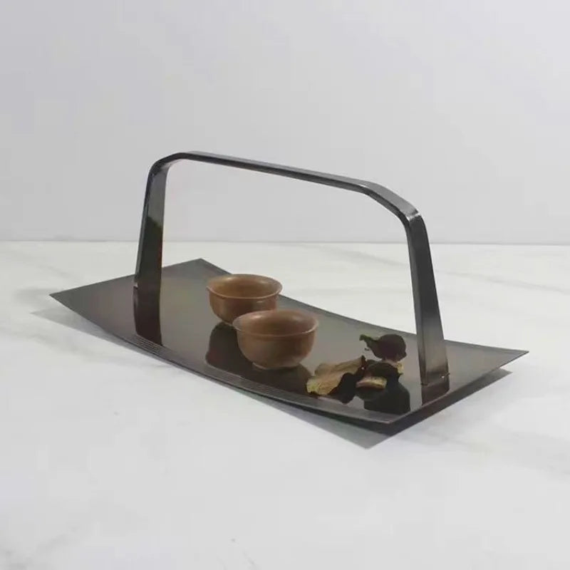 Luxury Modern Metal Storage Tray with Handle | Home Organizer Decorative Storage Tray Babs