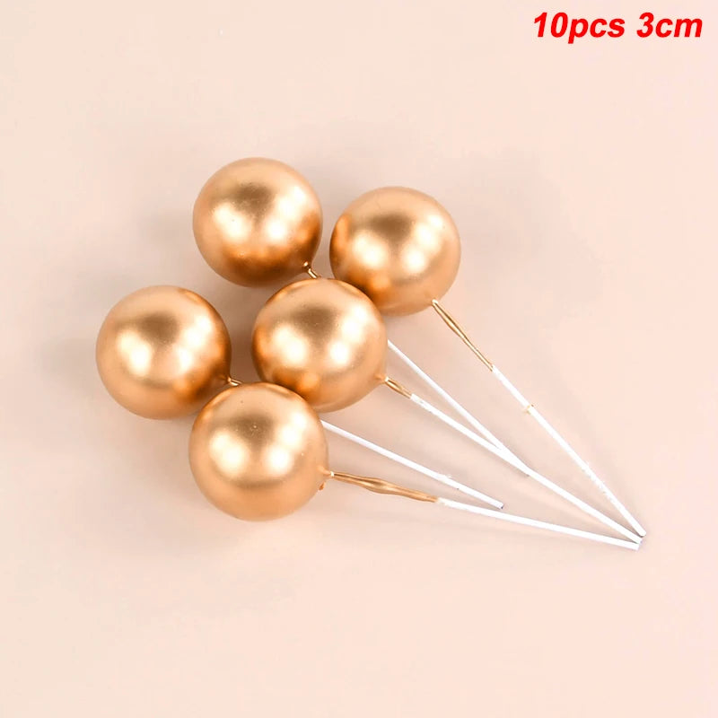 10Pcs Ball Cake Toppers Gold Blue Pink – Party & Wedding Cake Topper Set Babs 10pcs gold-3cm