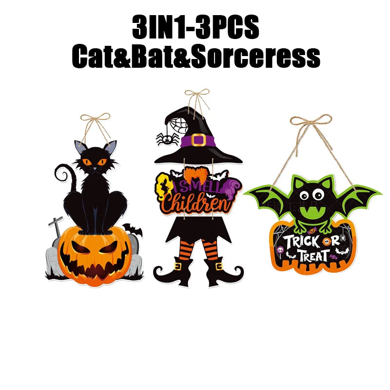 Halloween Pumpkin Door Hanger – Rustic Spooky Wall Plaque Halloween Door Hanger Babs SetC-3PCS