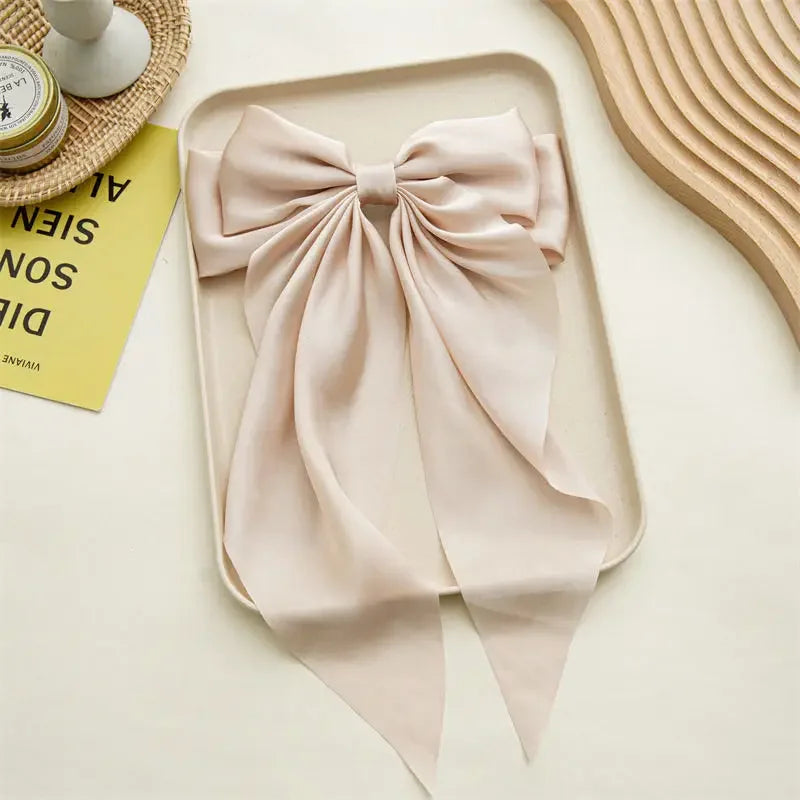 Korean Big Bow Satin Hair Clip – Ribbon Barrette for Women Hair Bow Barrette Babs Champagne