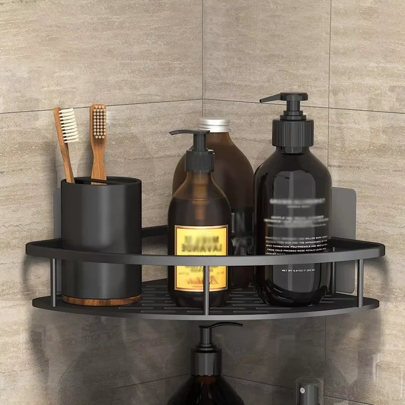 No-Drill Bathroom Toilet Paper Holder Shelf | Aluminum Bathroom Storage Shelf Babs Black