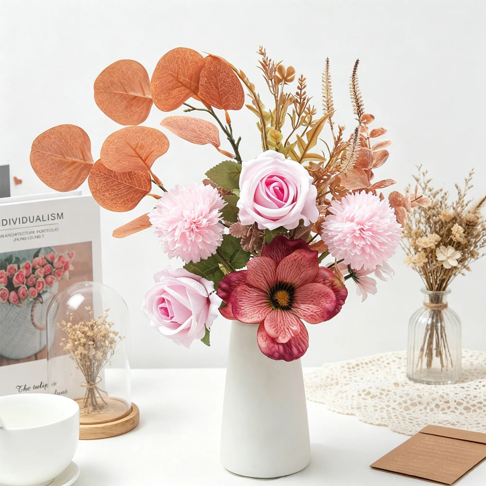Silk Artificial Flowers – Rose Peony Chrysanthemum Eucalyptus Artificial Flower Stems Babs