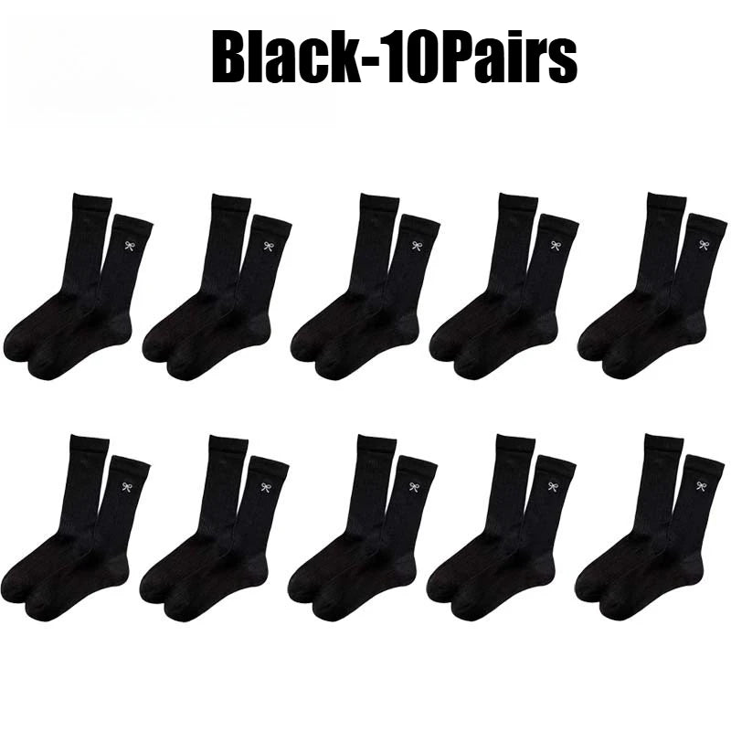 Girls Lace Bow Ruffle Socks – Breathable Knit Mid-Calf Lace Ruffle Socks Babs Black-10Pairs One Size